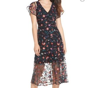 Sam Edelman Floral Embroidered Mesh Midi Dress